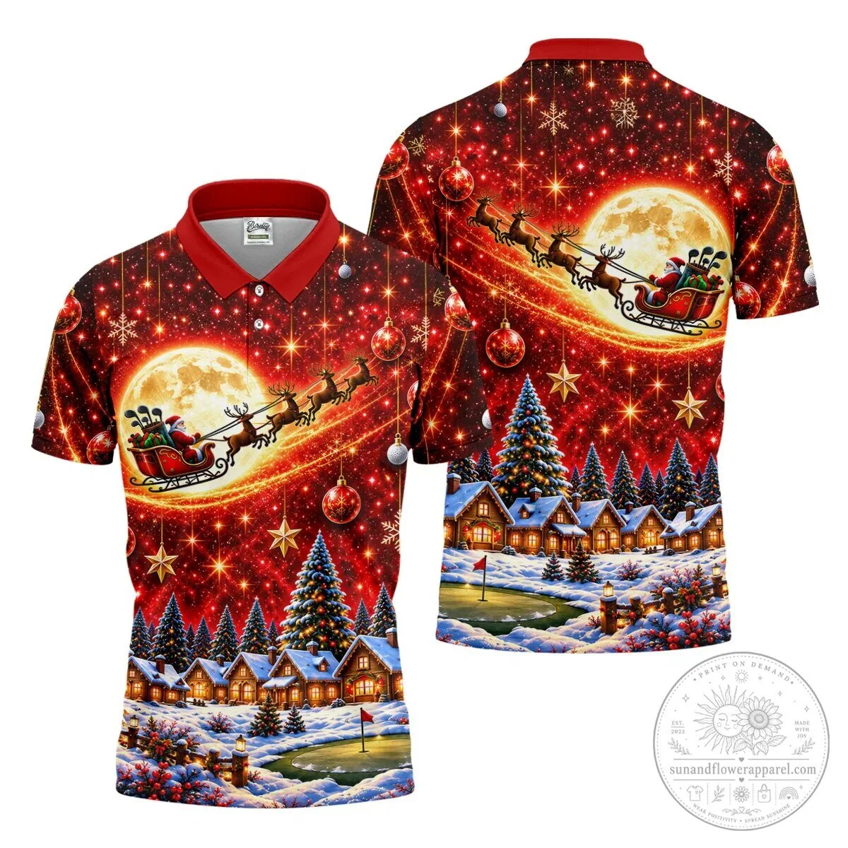 Santa Claus Sleigh Reindeer Christmas Golf Polo Shirt for Men 19 Santa Claus Sleigh Reindeer Christmas Golf Polo Shirt for Men
