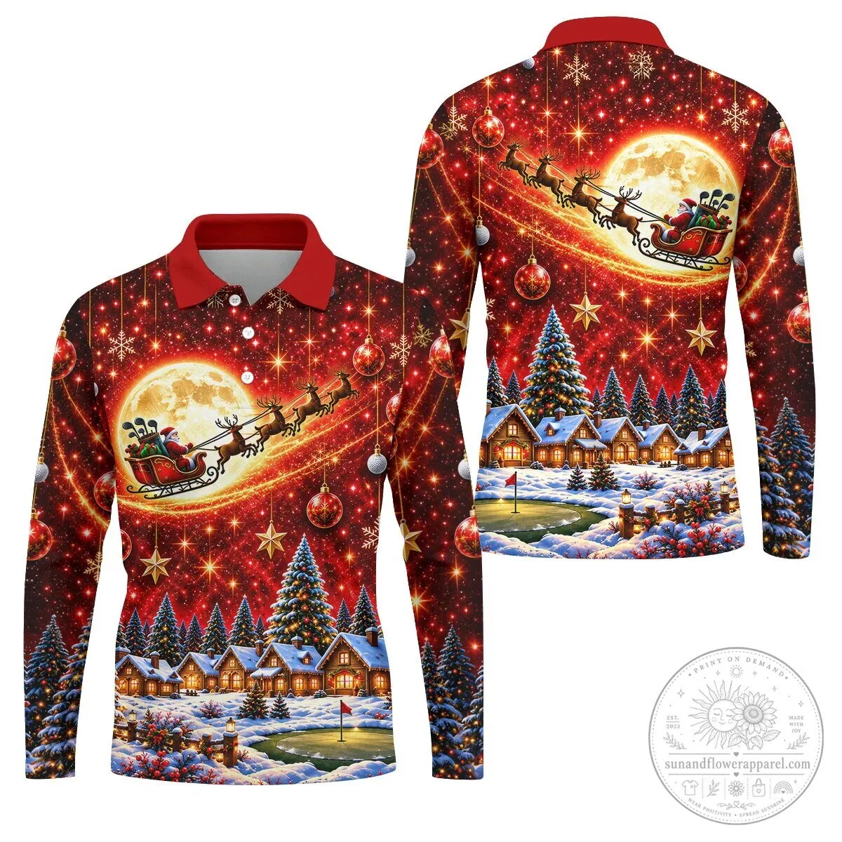 Santa Claus Sleigh Reindeer Christmas Golf Polo Shirt for Men 22 Santa Claus Sleigh Reindeer Christmas Golf Polo Shirt for Men