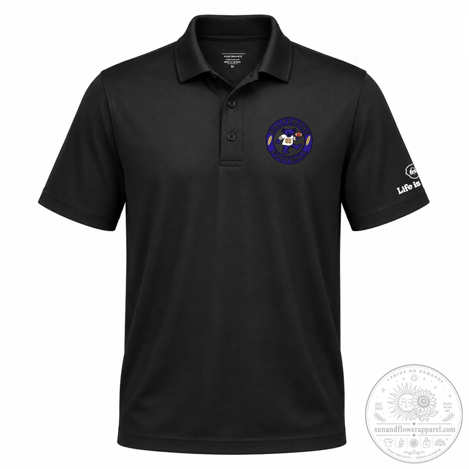 Baltimore Ravens Football Dancing Bear White Performance Polo Shirt 6 Baltimore Ravens Football Dancing Bear White Performance Polo Shirt