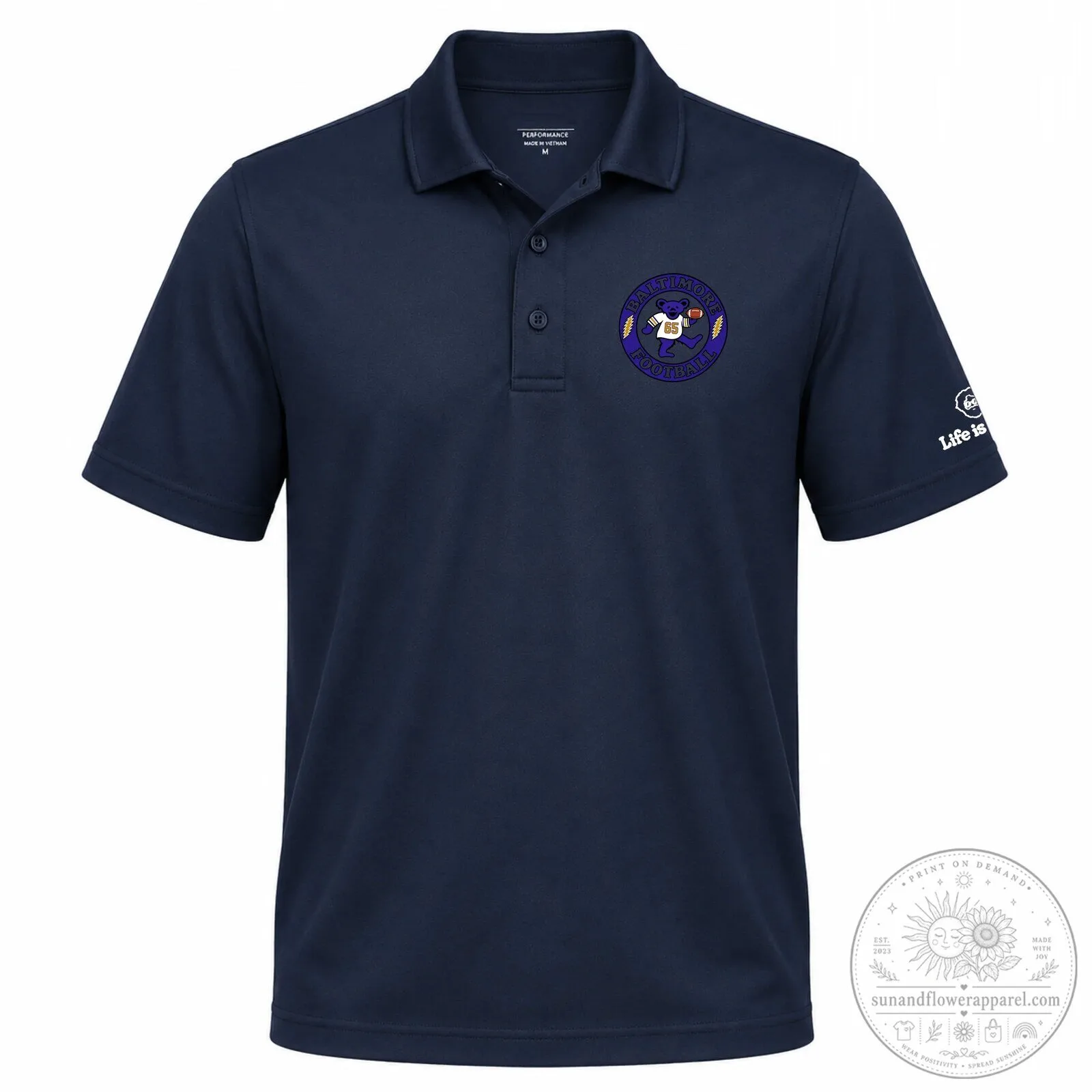 Baltimore Ravens Football Dancing Bear White Performance Polo Shirt 7 Baltimore Ravens Football Dancing Bear White Performance Polo Shirt