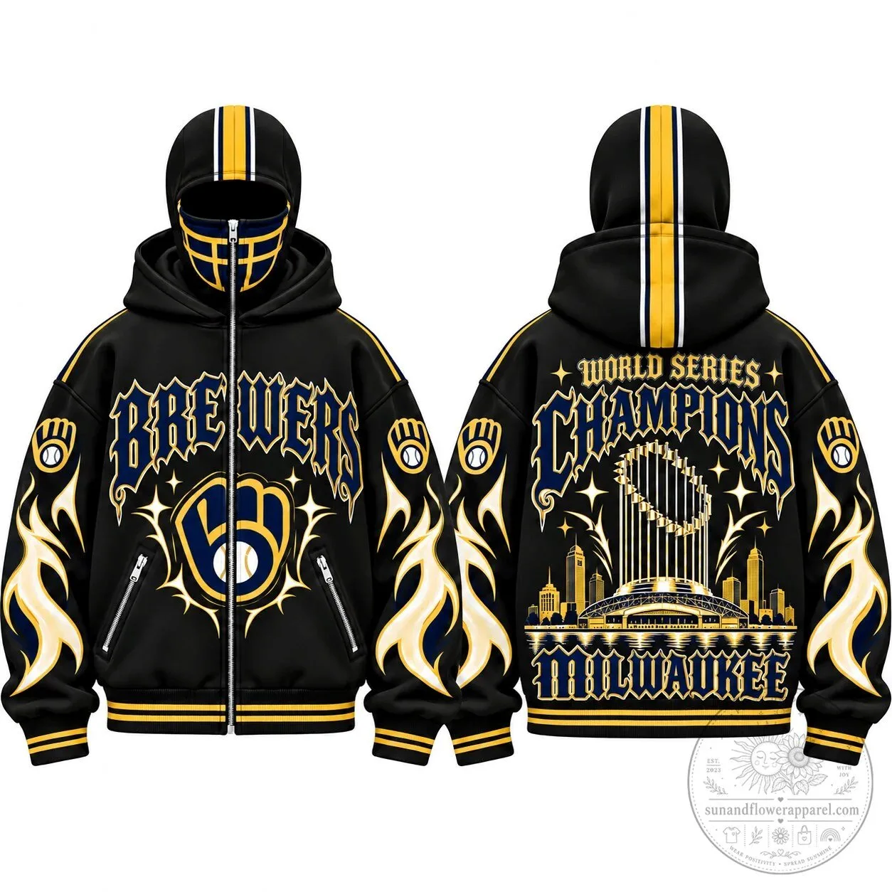Milwaukee Brewers World Series Champions Masked Zip-Up Hoodie